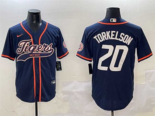 Men%27s Detroit Tigers #20 Spencer Torkelson Navy With Patch Cool Base Stitched Jersey->detroit tigers->MLB Jersey